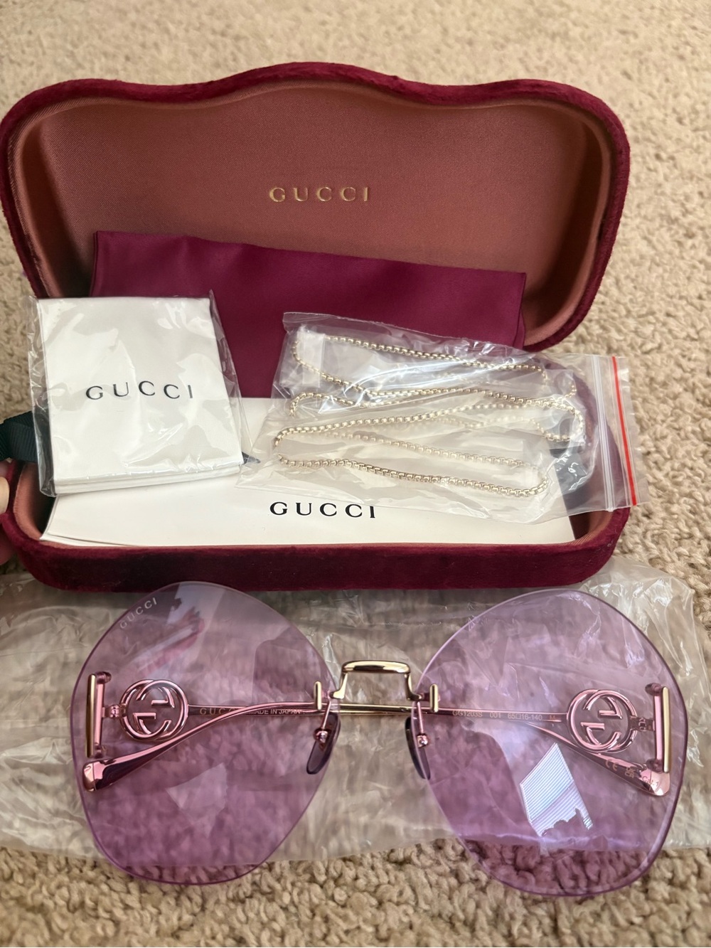 Gucci Women's Pink Rimless GG Circle Sunglasses
